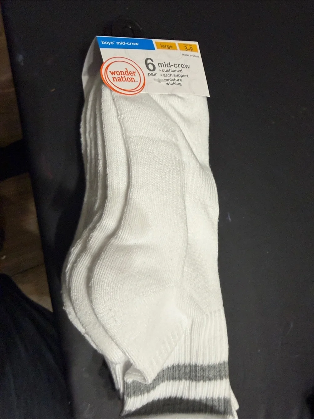 wonder nation White Mid-Crew Athletic Socks with Gray Stripes - 6 Pack